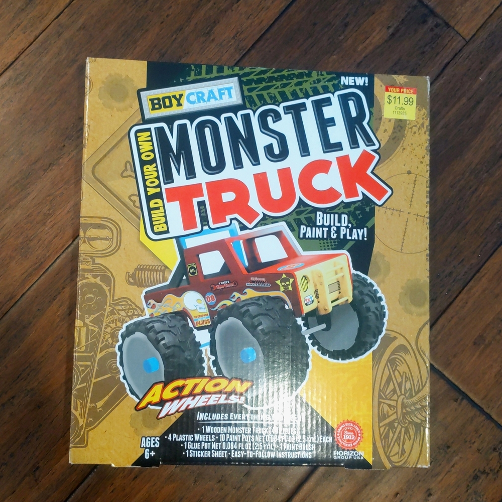NWT Build Your Own Monster Truck Wooden Paintable Kids Boys Craft - by BoyCraft